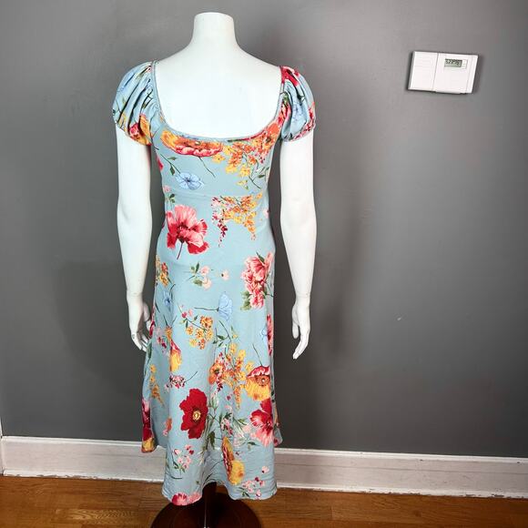 ASTR dress XS floral Milkmaid empire waist pixie blue cottagecore puff sleeve - Picture 7 of 10